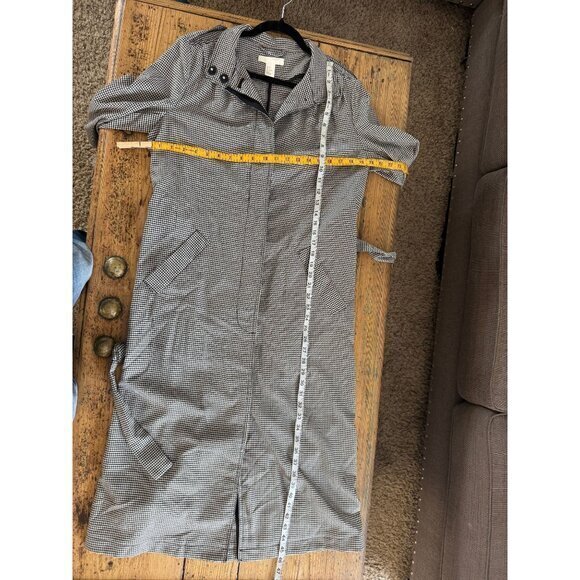 H&M Women's Houndstooth Trench Coat Size 6 Black long coat‎ button up collared - Picture 6 of 6